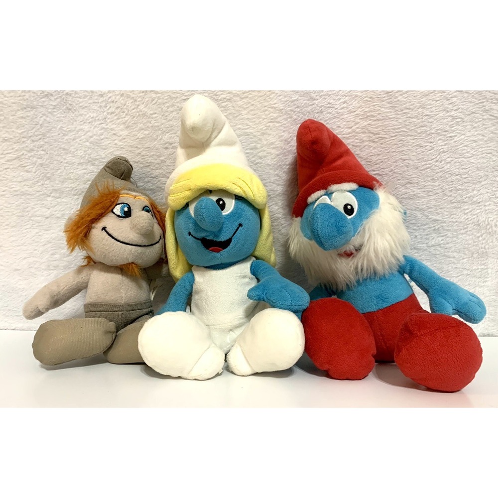 Peyo Red & Blue Classic Papa Smurf  / smurfette Talking Plush Doll Toy Lot Of 3
